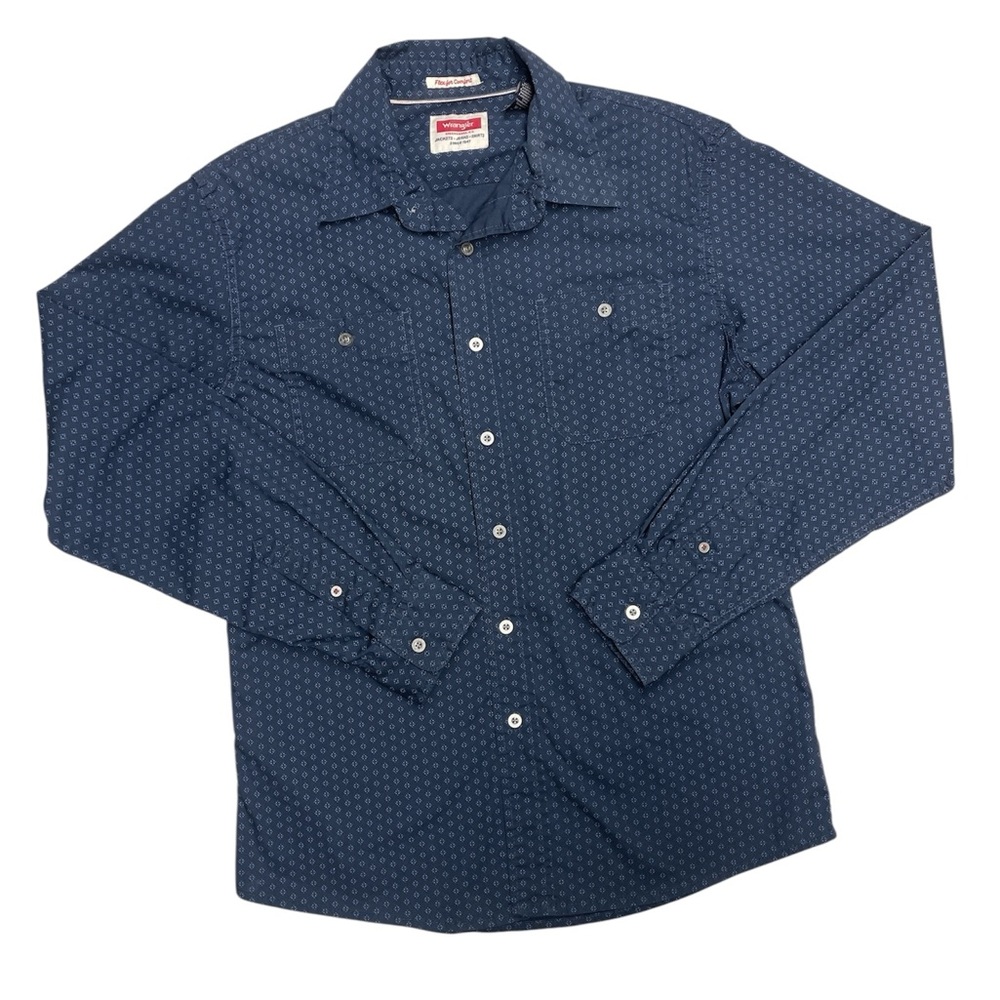 Men’s Blue Print Wrangler Button Up Shirt Long sleeve Flexfor comfort Size:M